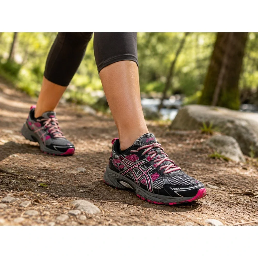 Asics Gel-Venture 4 Women's 8 Trail Running Shoes Black Pink Athletic Sneakers